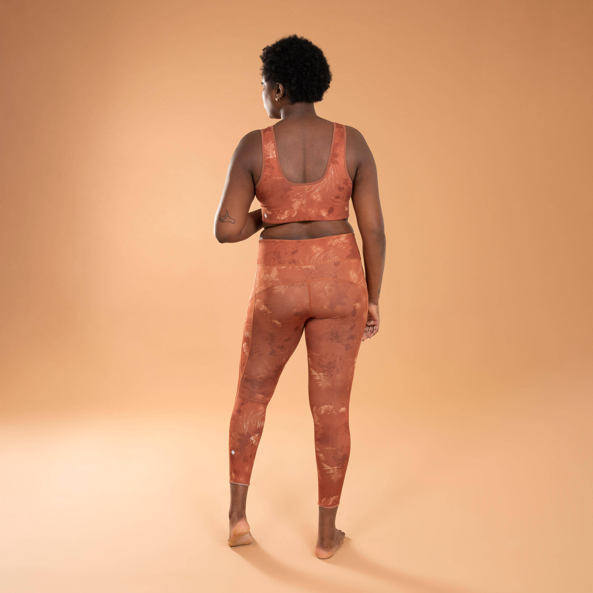 Women's Dynamic Yoga Reversible Leggings - Solid/Print Brown and Orange -  5