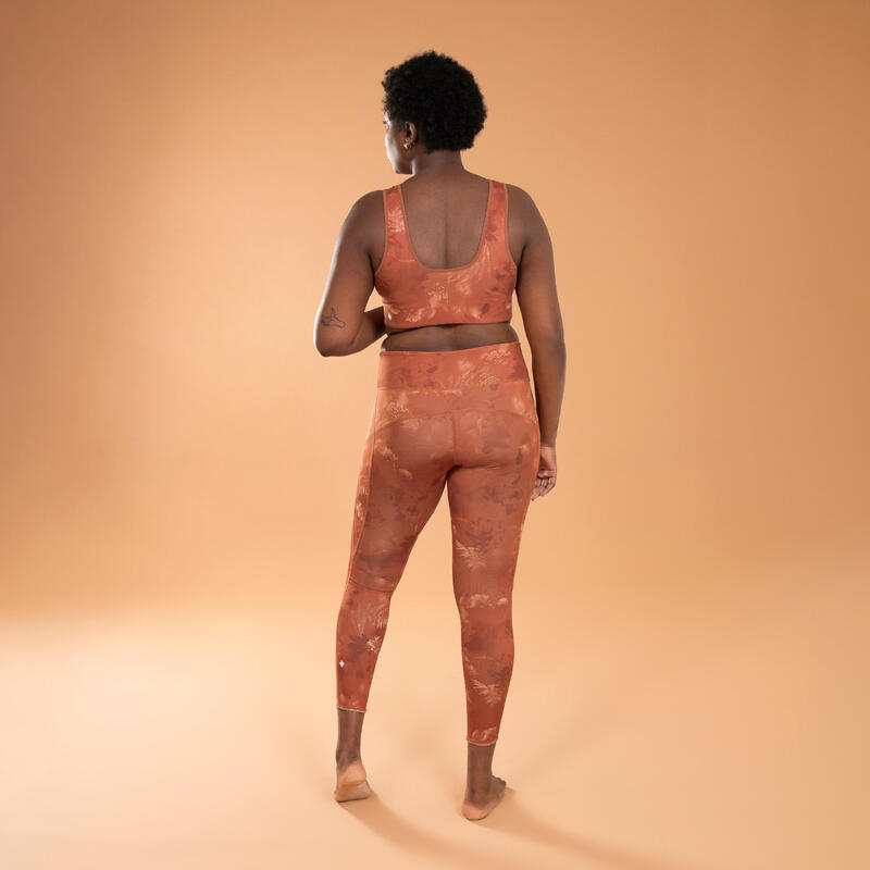 Leggings donna yoga vita alta traspiranti reversibili marrone-arancione