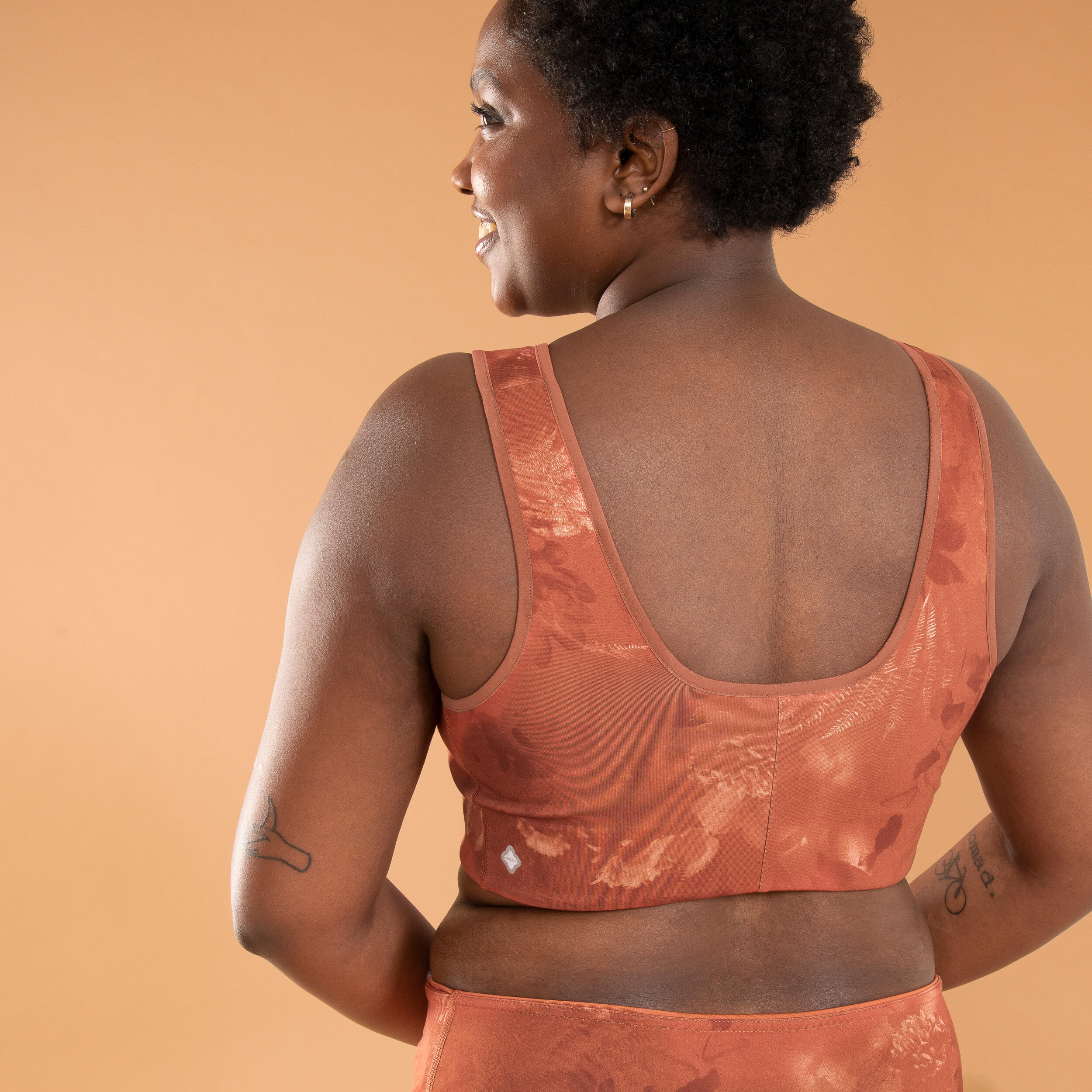 Dynamic Yoga Reversible Sports Bra - Plain/Print Brown/Orange 2/6