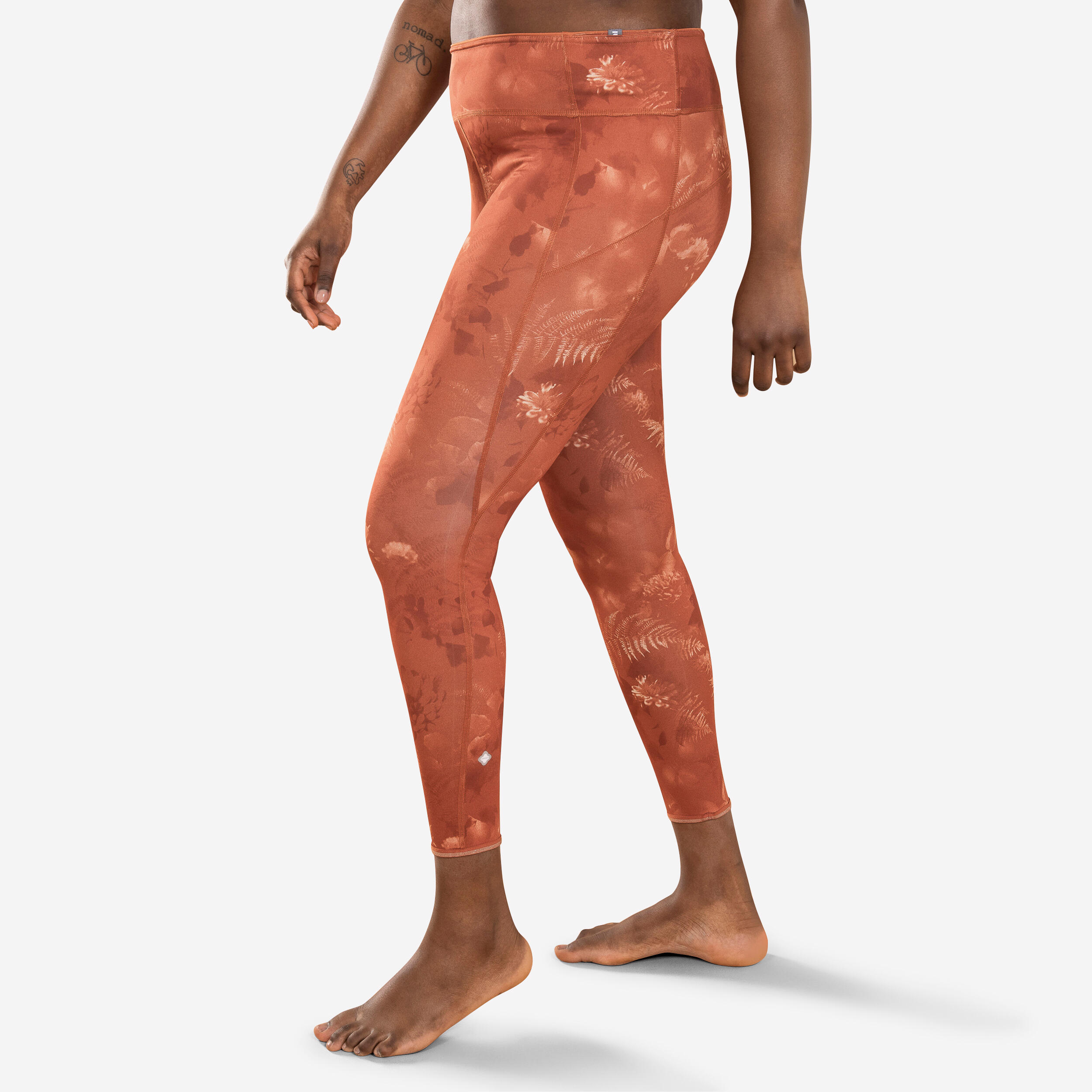 KIMJALY Women's Dynamic Yoga Reversible Leggings - Solid/Print Brown and Orange