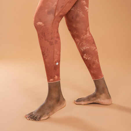 Women's Dynamic Yoga Reversible Leggings - Solid/Print Brown and Orange