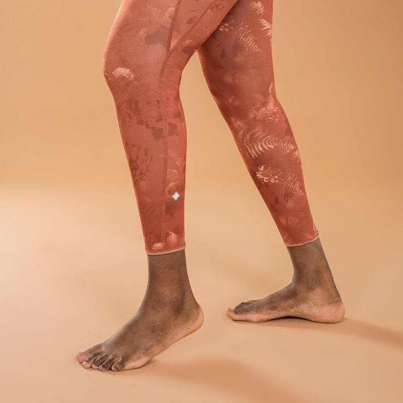 Legging voor dynamische yoga dames omkeerbaar uni / print bruin oranje