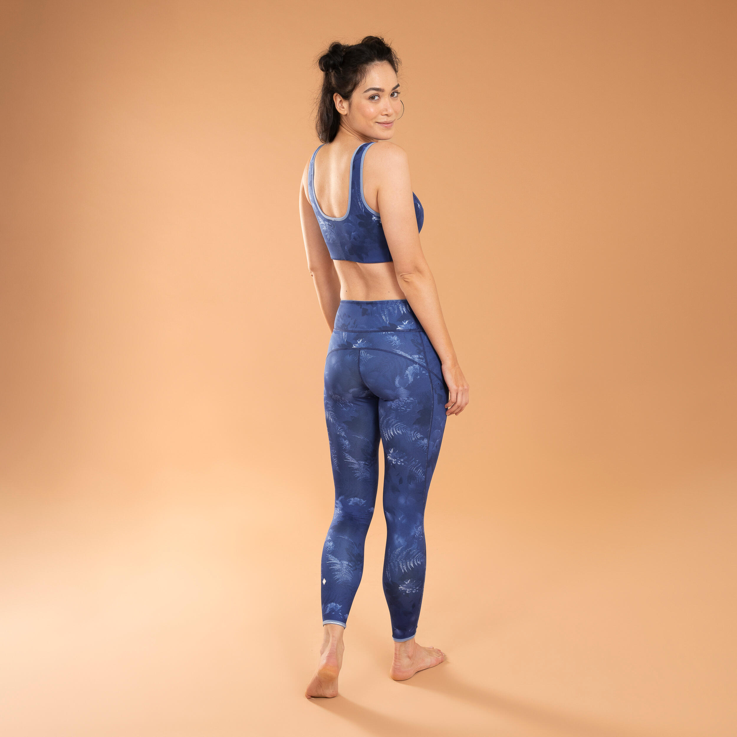 Sujetador deportivo sujeción baja reversible Mujer Kimjaly azul índigo estampado 5/5