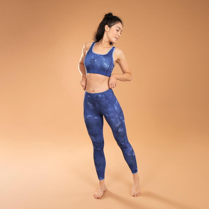 Top yoga sostegno leggero reversibile tinta unita-stampato blu