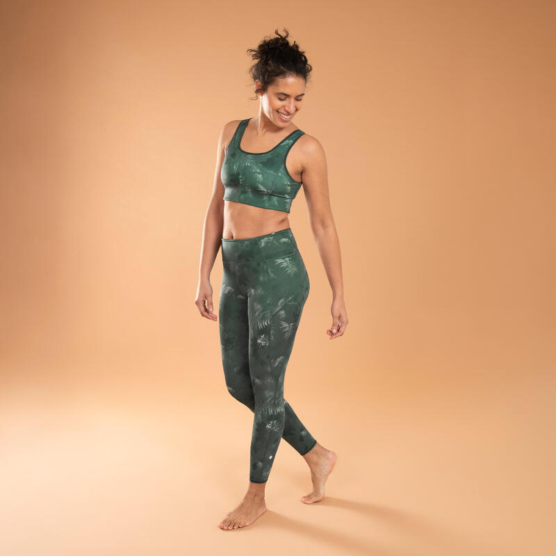 Top yoga sostegno leggero reversibile tinta unita-stampato verde
