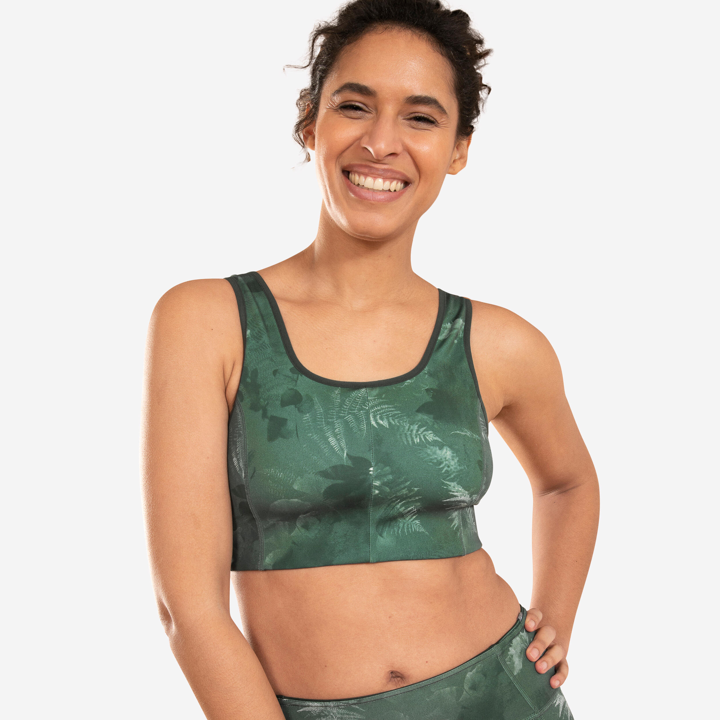 KIMJALY Yoga Reversible Sports Bra - Solid/Print Green