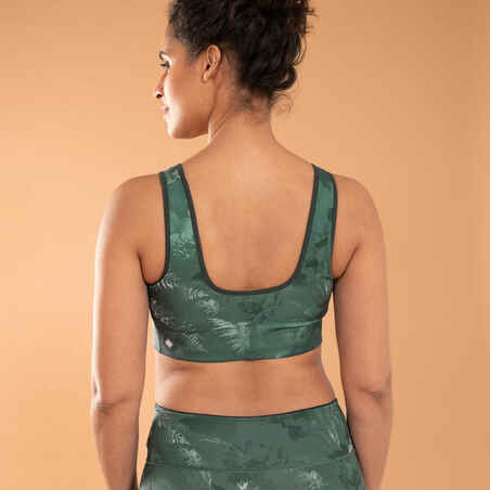 Yoga Reversible Sports Bra - Solid/Print Green