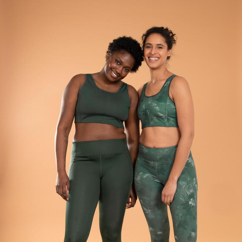 BRASSIERE YOGA RÉVERSIBLE IMPRIMÉ/UNI VERT