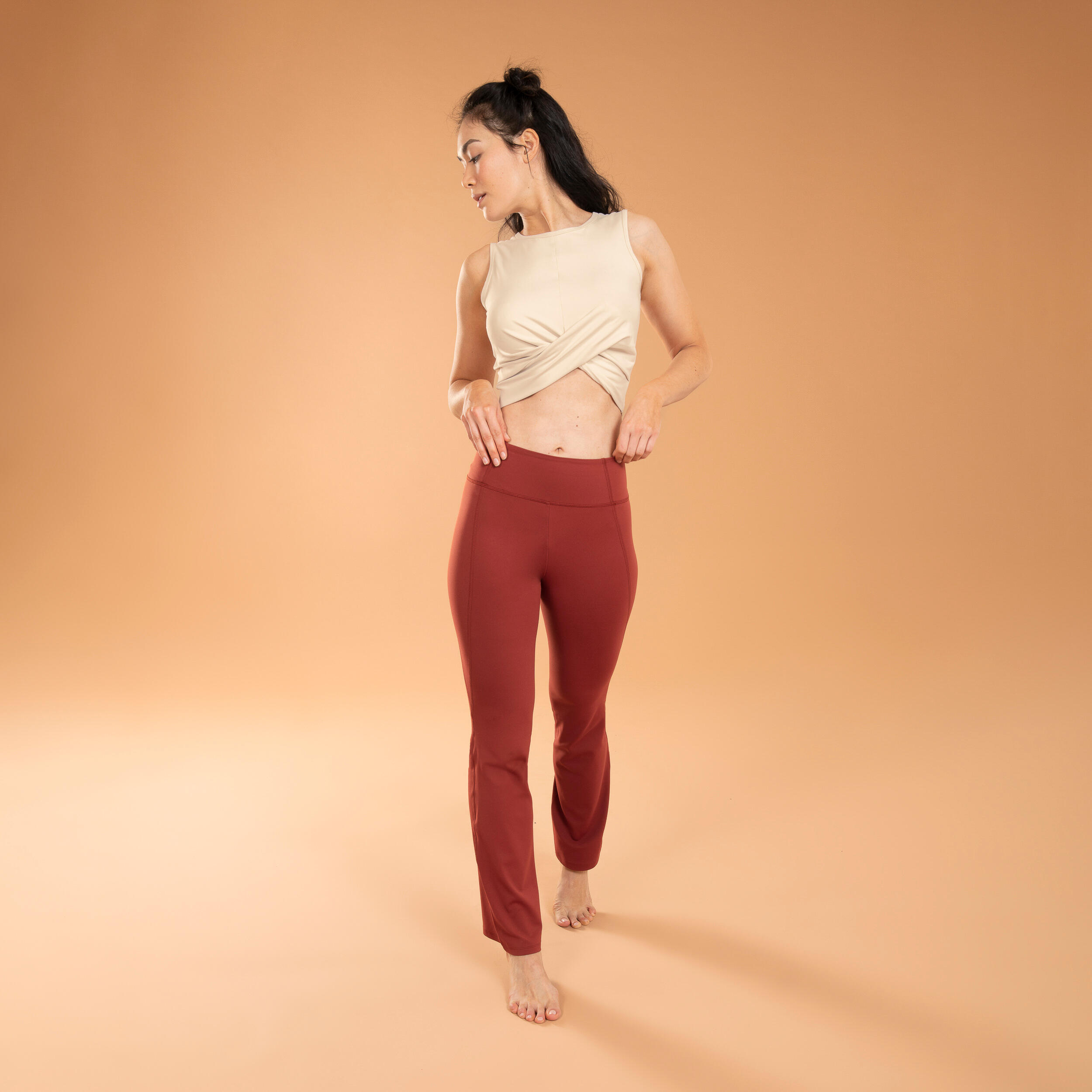 Pantaloni tuta donna yoga flare traspiranti terracotta KIMJALY Decathlon