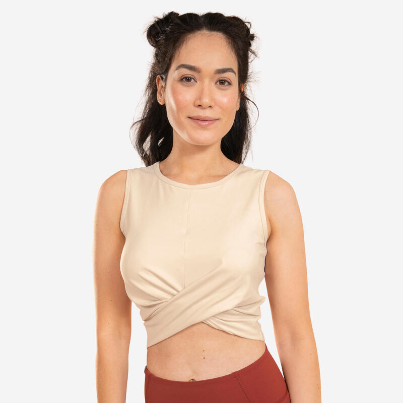 débardeur crop top coupe près du corps femme, marron