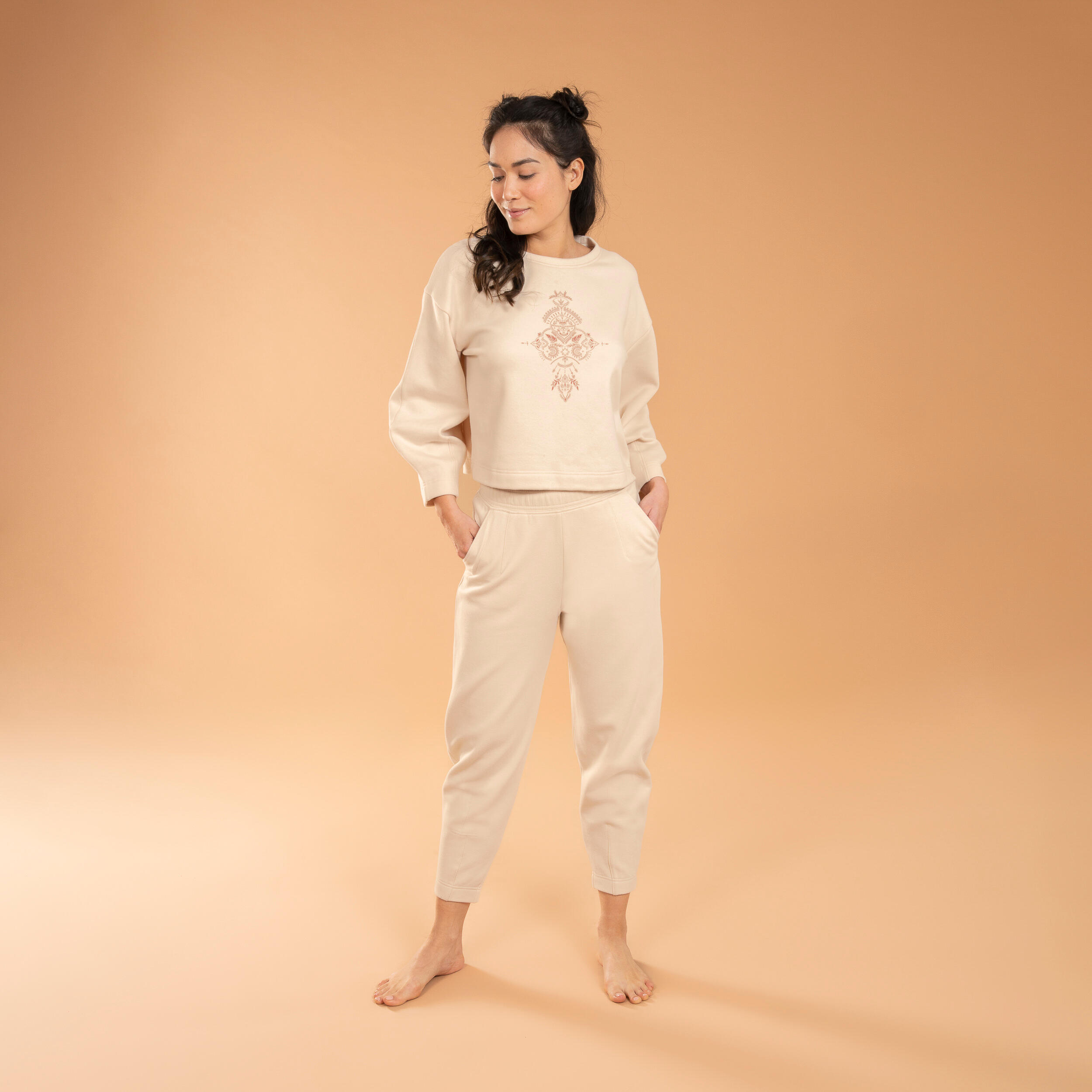 Warme yoga sweater bolvormig beige 3/5
