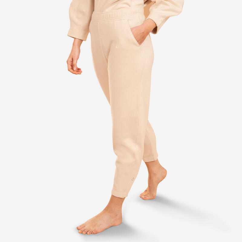 Pantaloni tuta donna yoga regular fit felpati beige