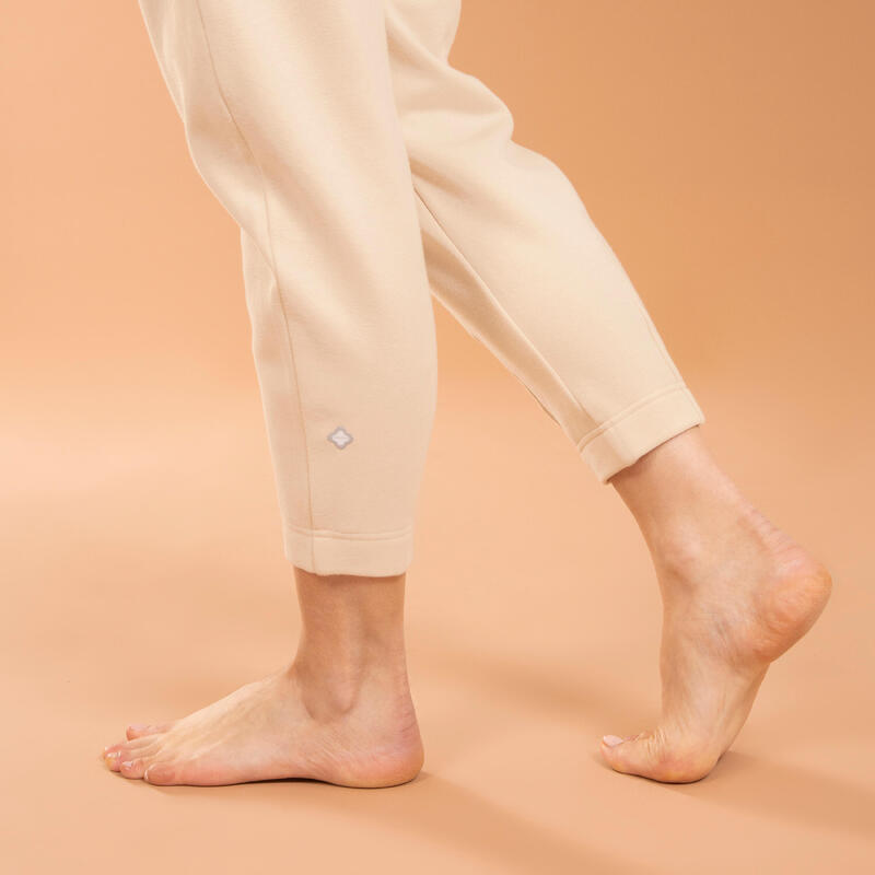 Pantalon Croială conică Yoga ușoară Bej Damă 