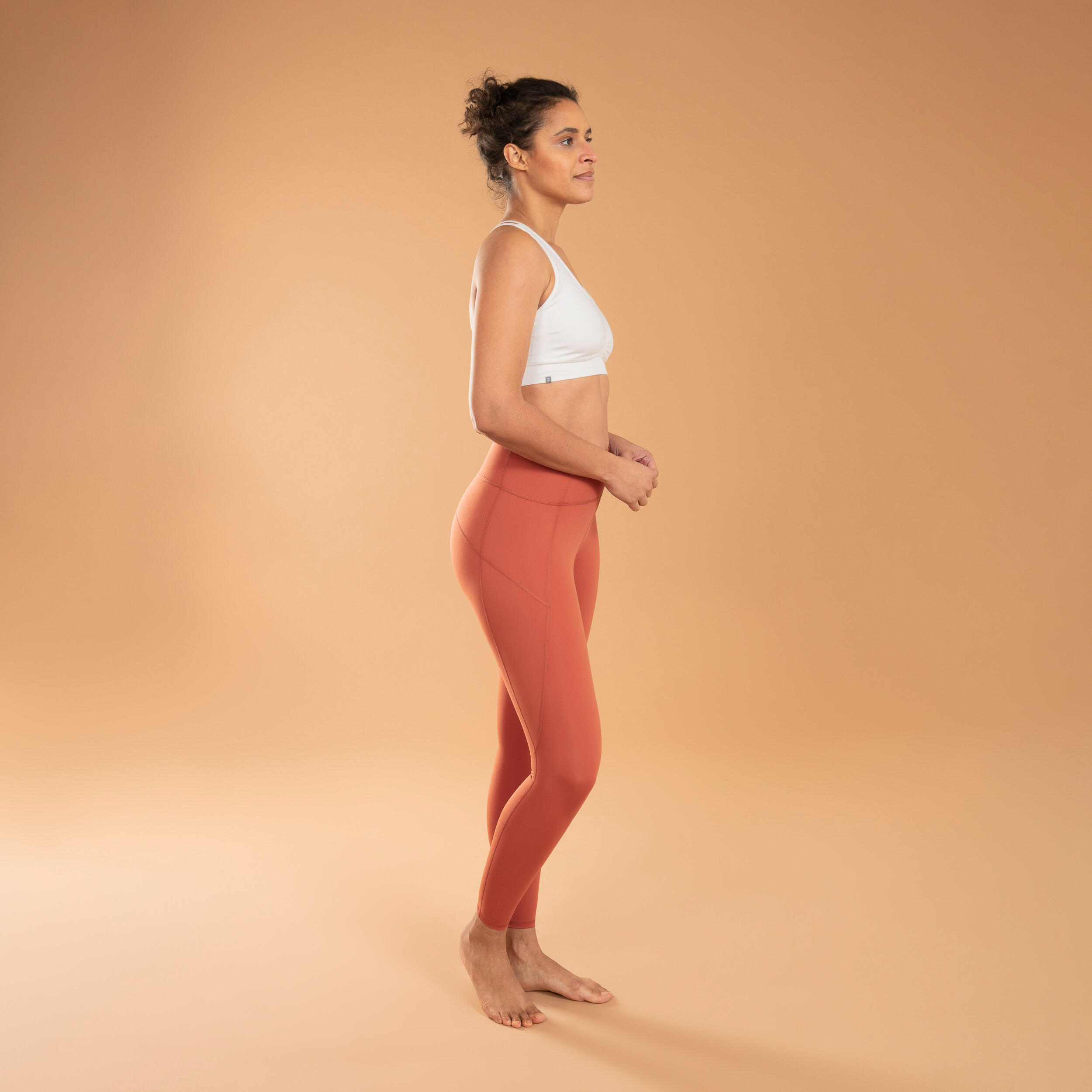 Malla legging 7/8 yoga transpirable tiro alto Mujer - Marrón 3/5