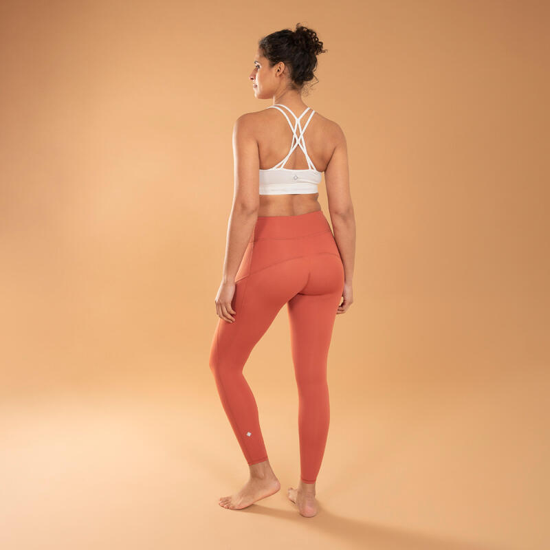 Leggings donna yoga vita alta traspiranti e modellanti marroni