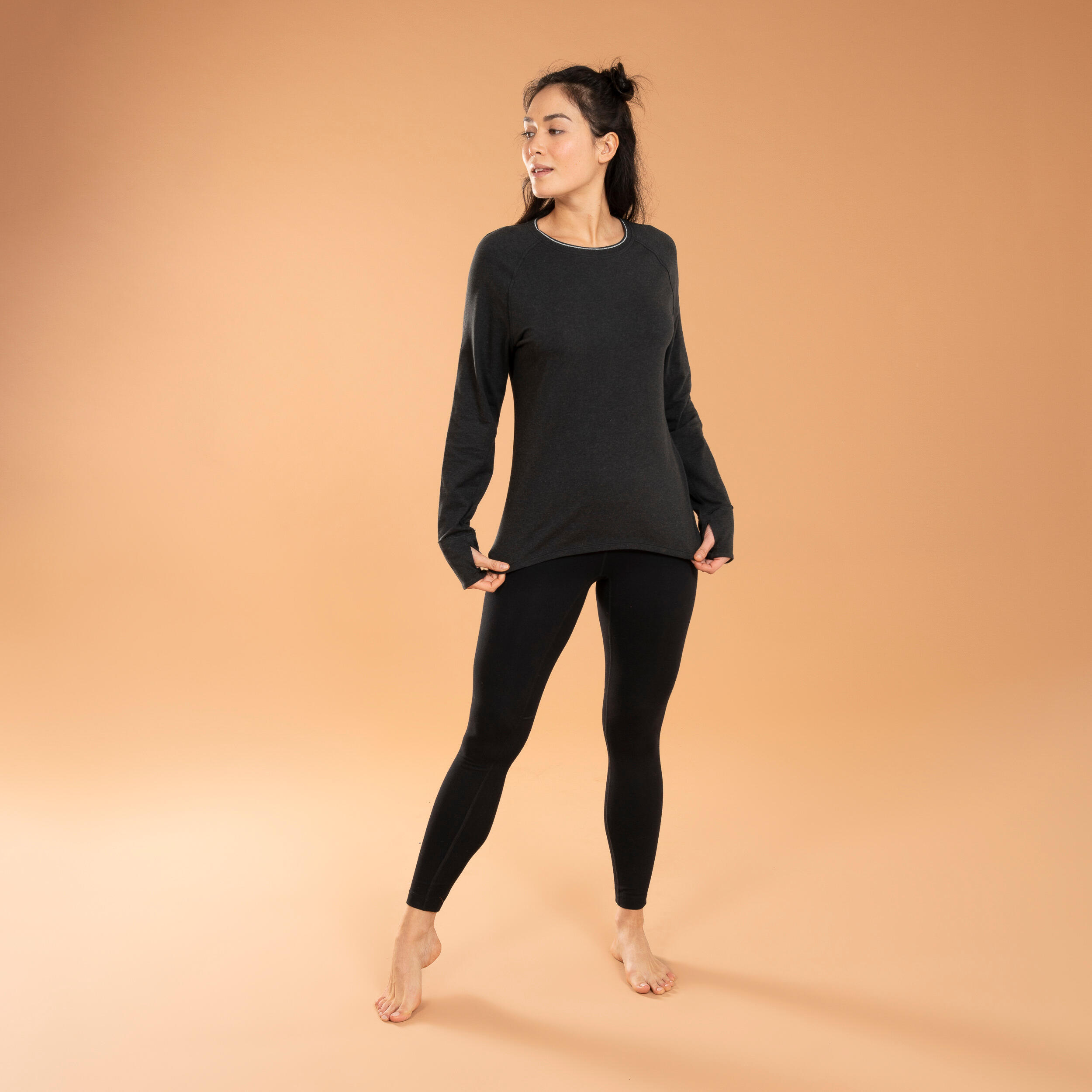 Women's Long-Sleeved Yoga T-Shirt - Black 3/5