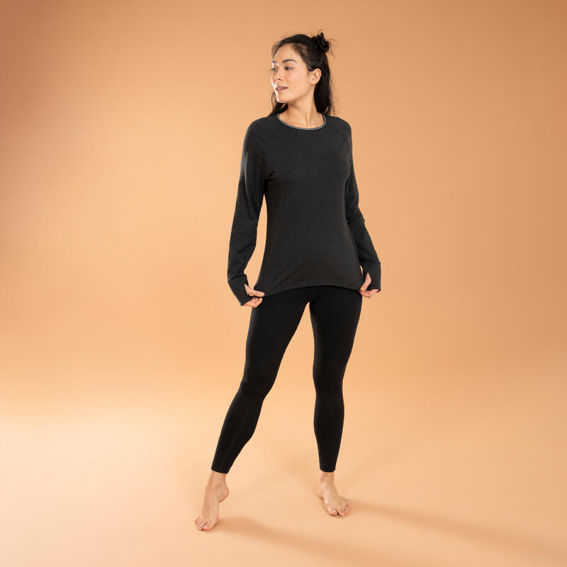 T-shirt manica lunga nera donna yoga oversize cotone