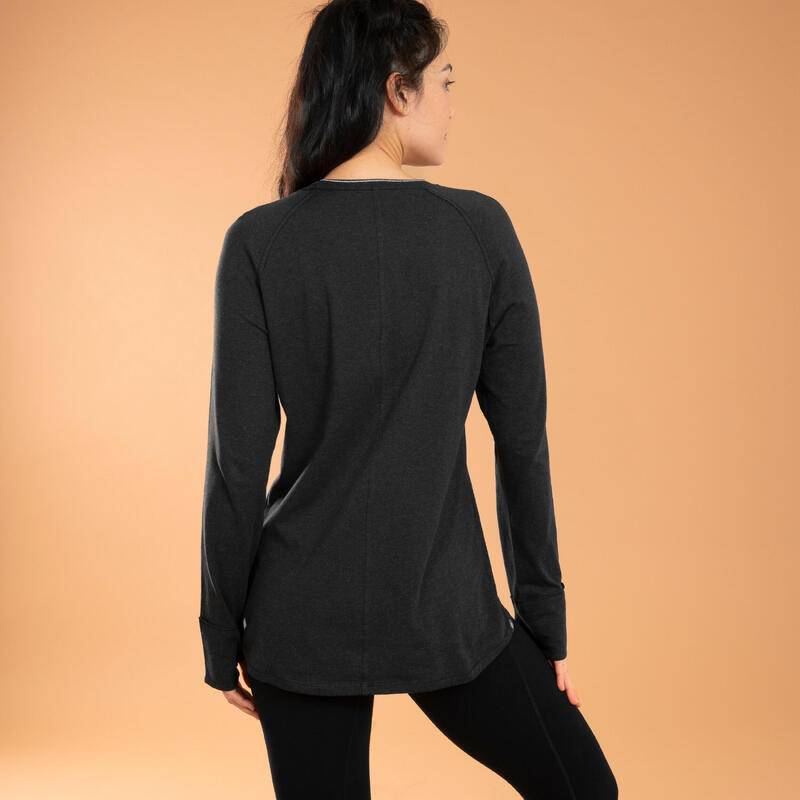 YOGASHIRT MET LANGE MOUWEN VOOR DAMES ZWART