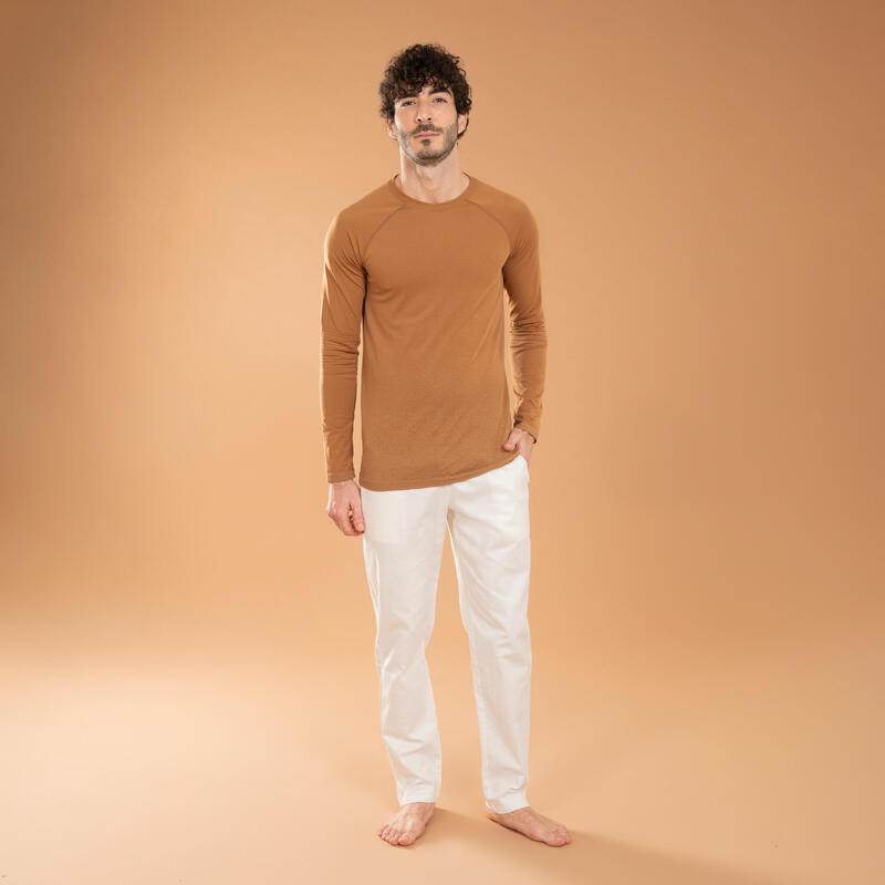 T-shirt manica lunga uomo yoga slim fit traspirante cammello 