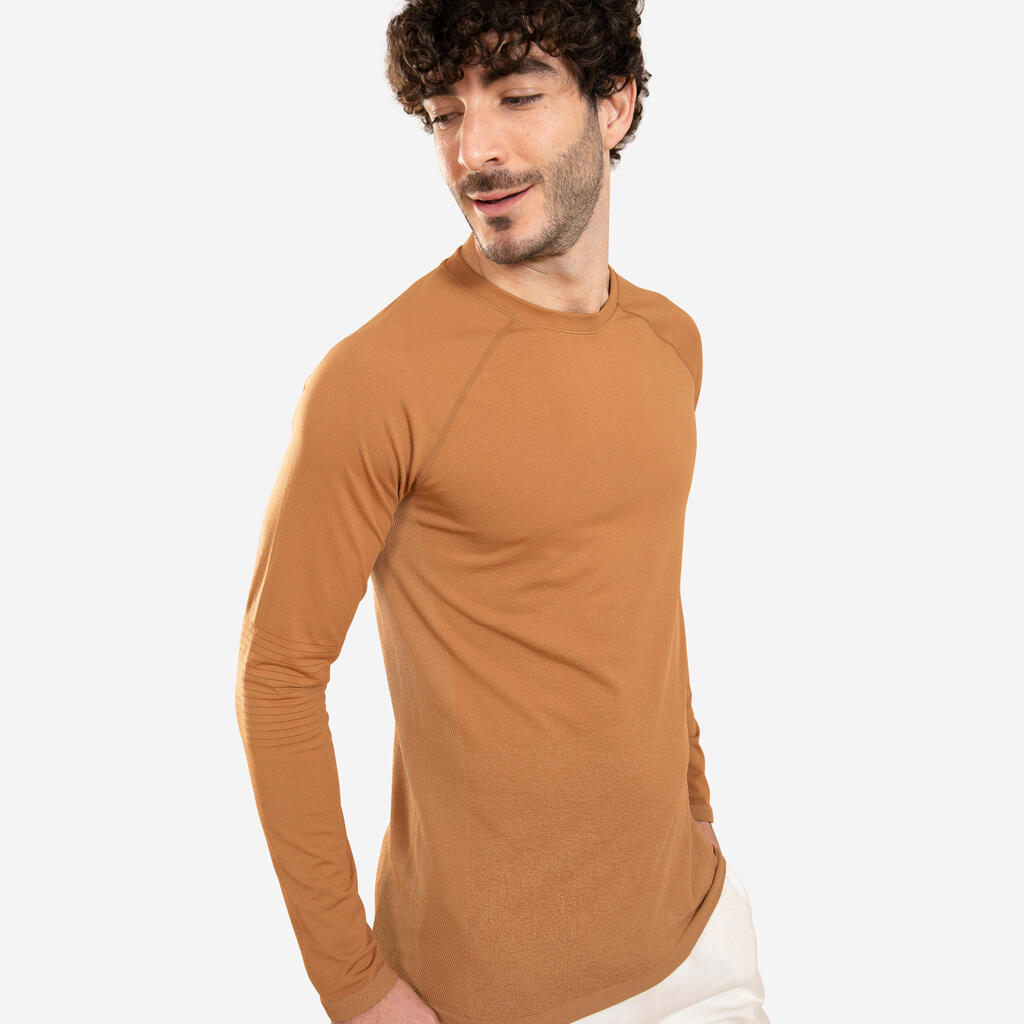 ΜΑΚΡΥΜΑΝΙΚΟ ΑΝΔΡΙΚΟ T-SHIRT ΧΩΡΙΣ ΡΑΦΕΣ CAMEL