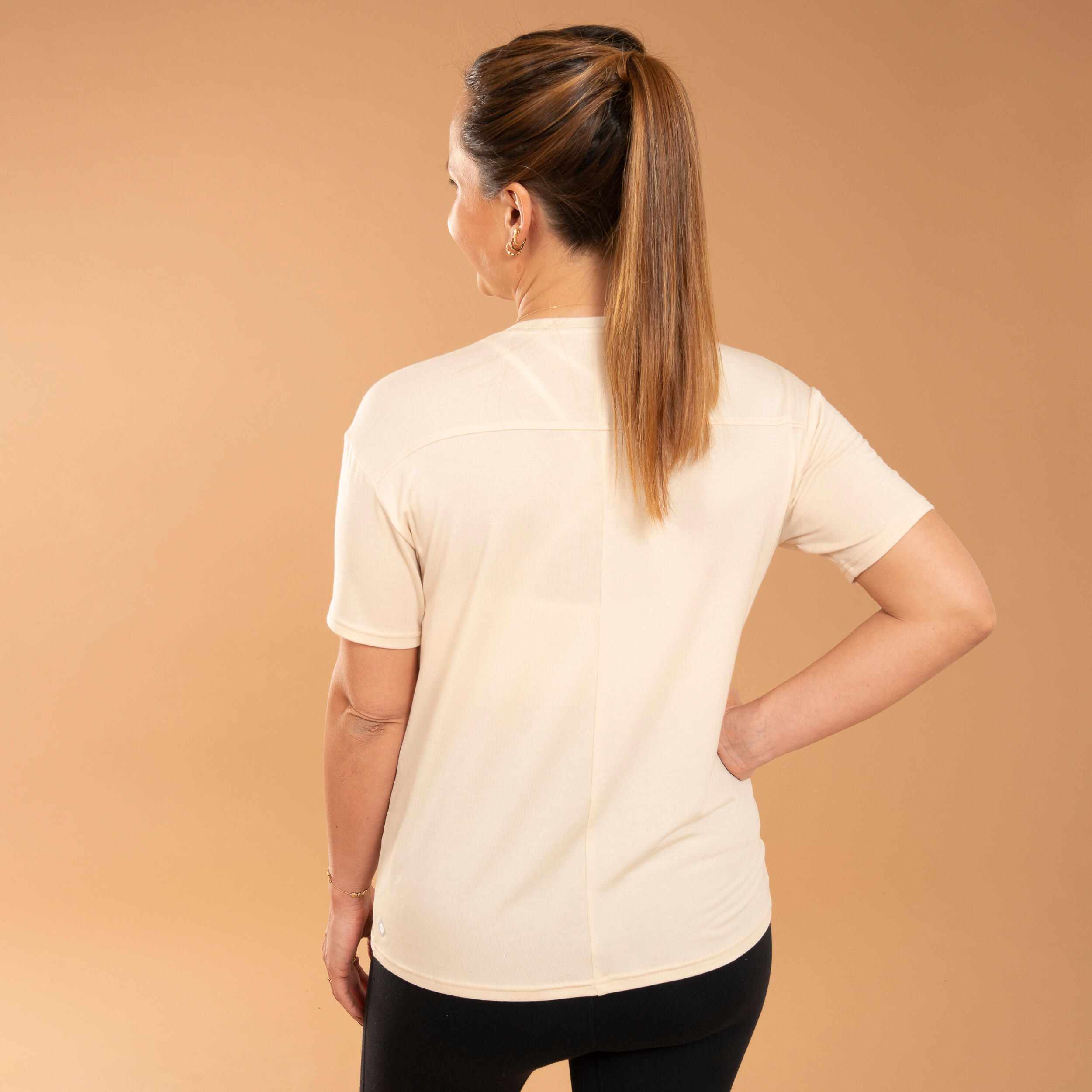 Short-Sleeved Pregnancy Breast-Feeding Yoga T-Shirt - Beige 3/6