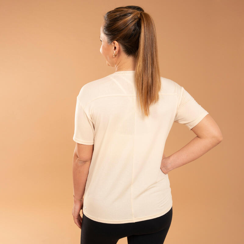 T-shirt donna yoga premaman e allattamento fluida beige