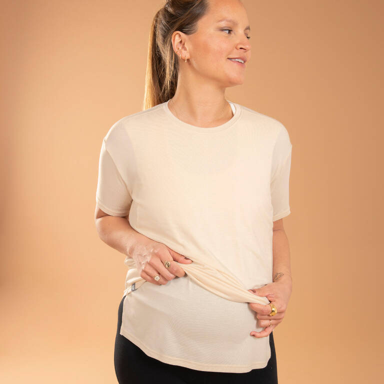 Maternity Short-Sleeved Breast-Feeding Yoga T-Shirt - Beige