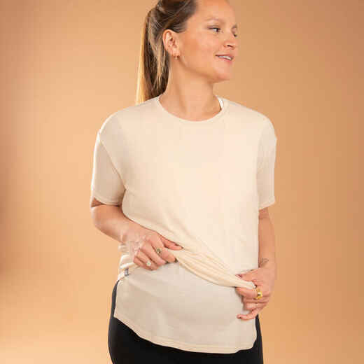Short-Sleeved Pregnancy Breast-Feeding Yoga T-Shirt - Beige