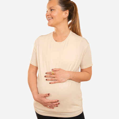 Majica kratkih rukava za jogu za trudnice bež