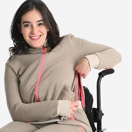 Sweat zippé femme facile à enfiler - beige