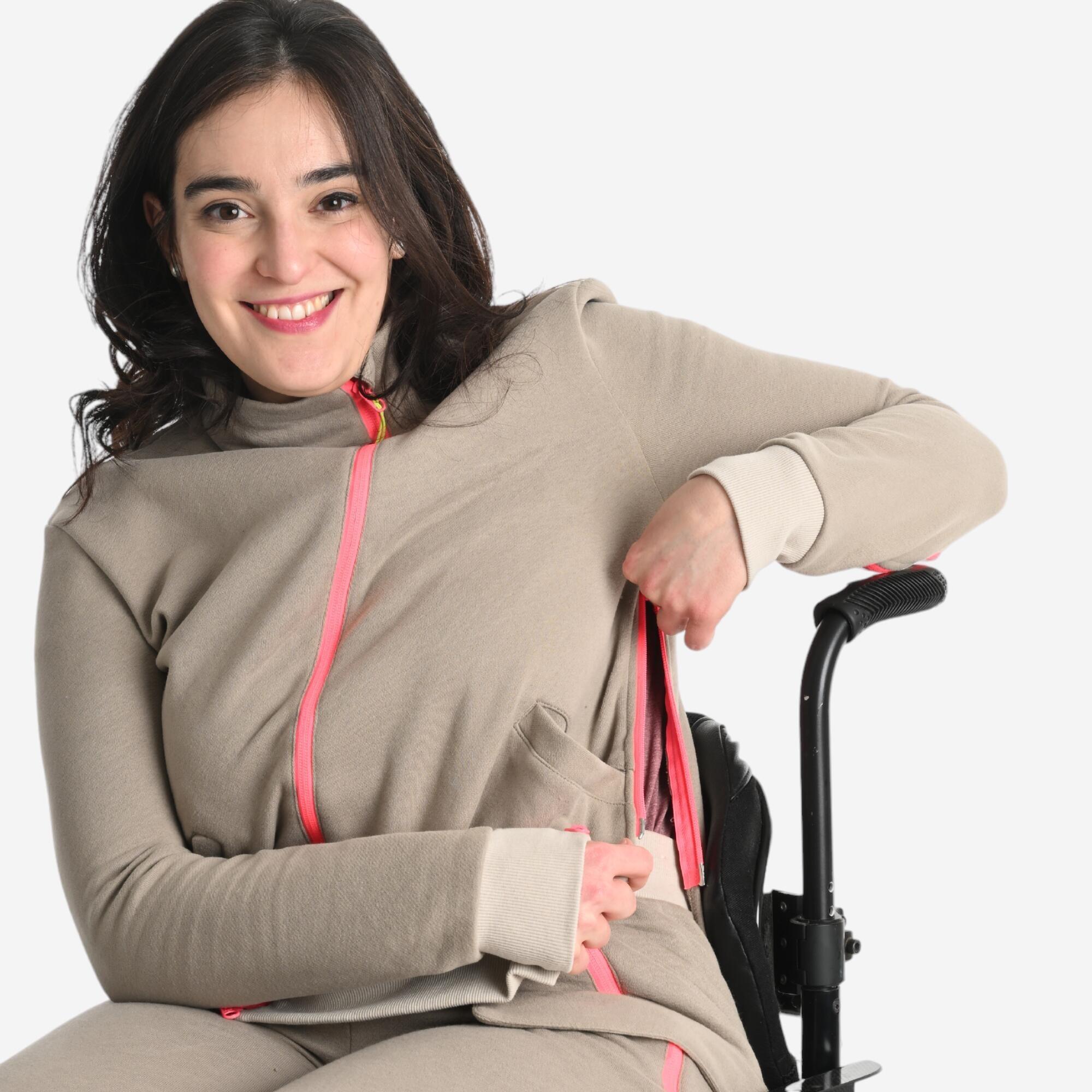 Felpa donna mobilita ridotta palestra con zip pesante beige