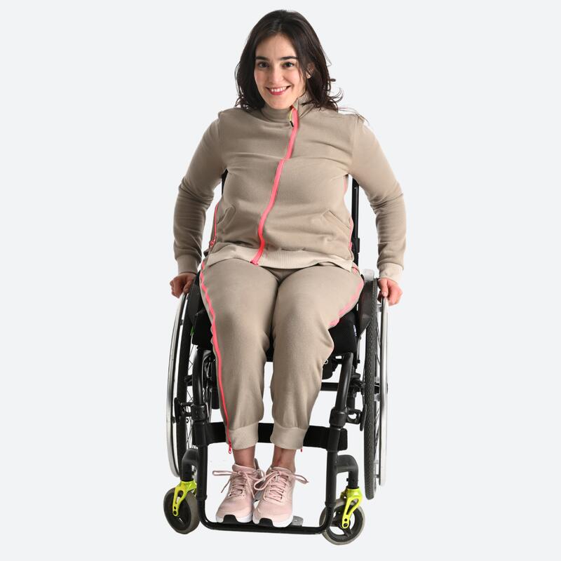 Felpa donna mobilità ridotta palestra con zip pesante beige