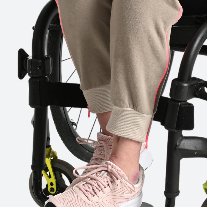 Pantaloni tuta donna mobilità ridotta regular fit felpati con zip intera beige