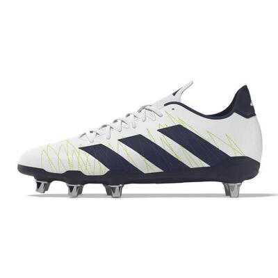 Zapatillas de rugby adulto - ADIDAS KAKARI SG 8 Blanco y azul marino
