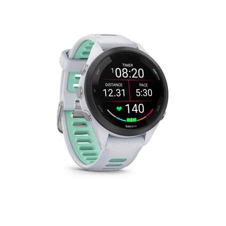 Kardiotreniruotėms ir įvairioms sporto šakoms skirtas išmanusis laikrodis su GPS „Forerunner 265S Music“, baltos spalvos