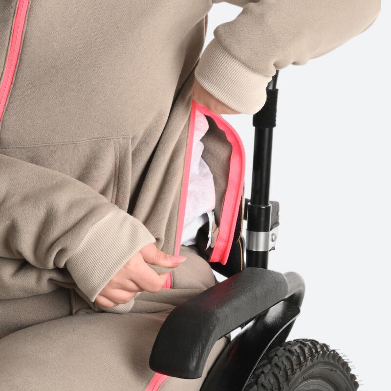 Felpa bambina mobilità ridotta misto cotone pesante con zip beige