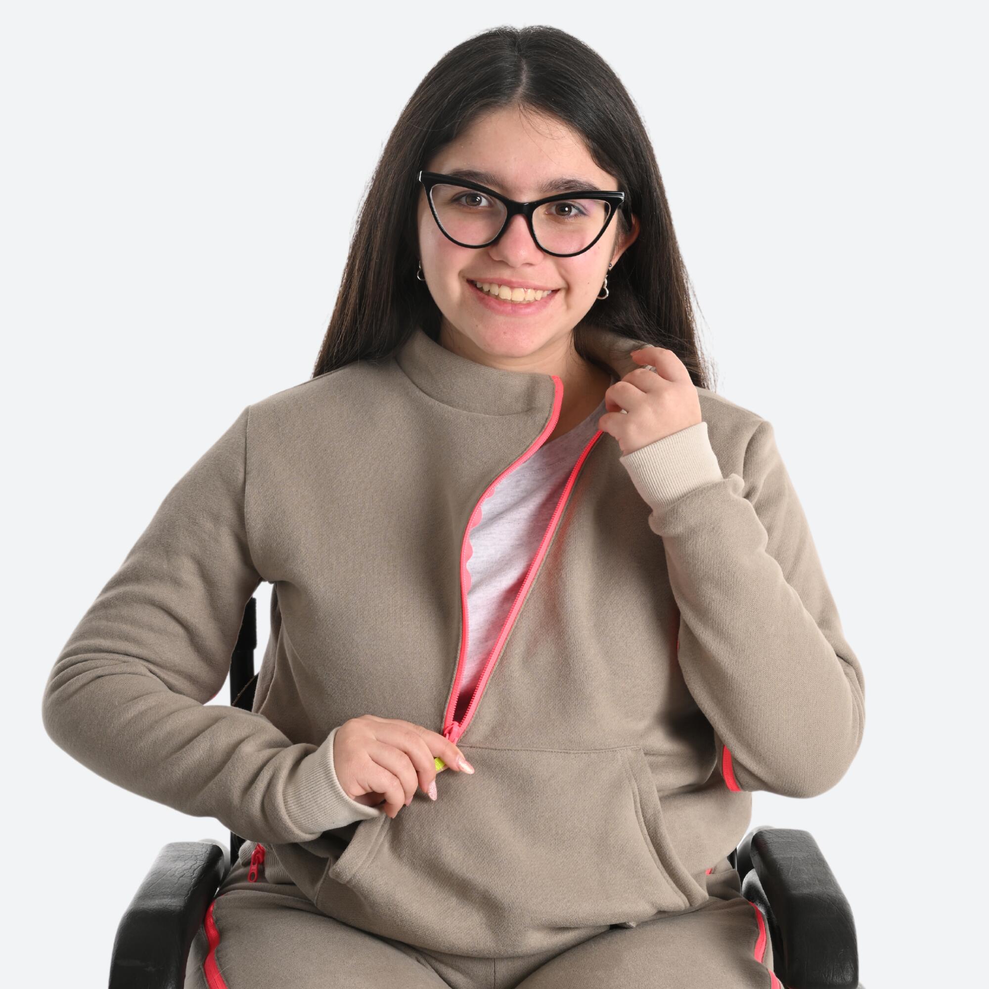 Sudadera Niños con cremallera fácil de poner beige 2/8