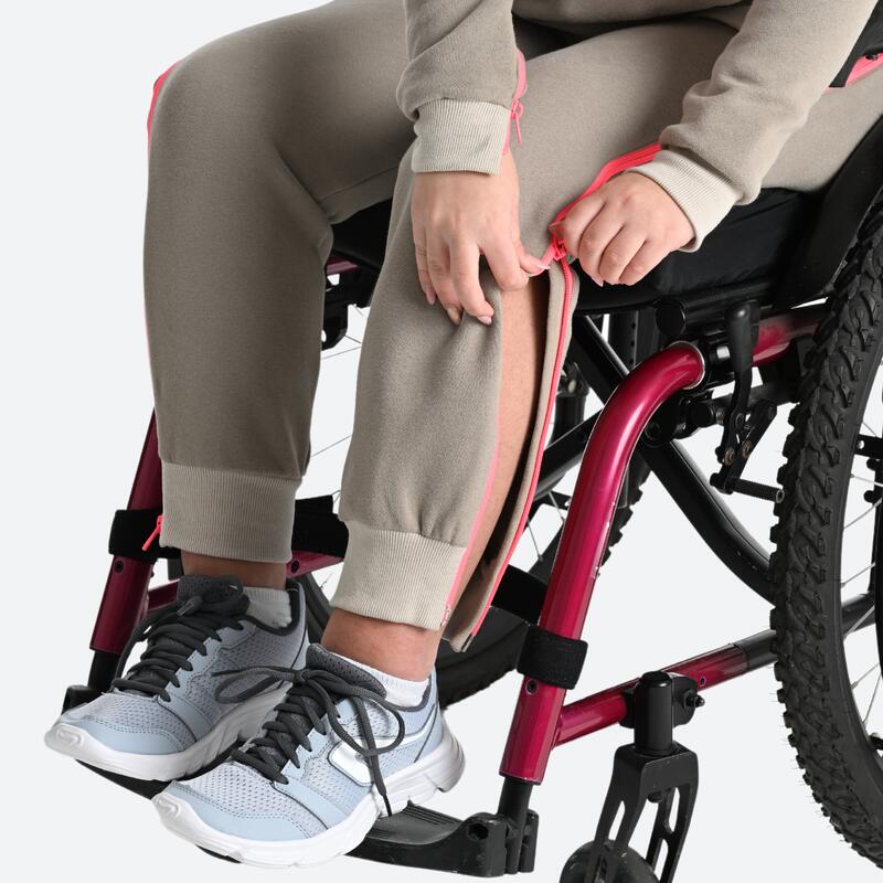 Pantaloni bambino mobilità ridotta jogging misto cotone pesante con zip intera beige