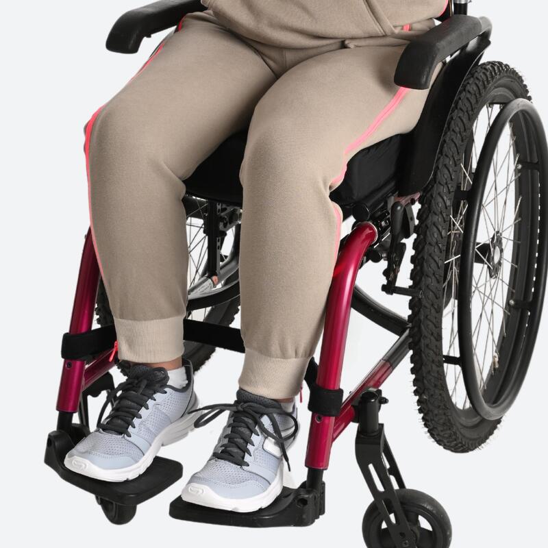 Pantaloni bambino mobilità ridotta jogging misto cotone pesante con zip intera beige