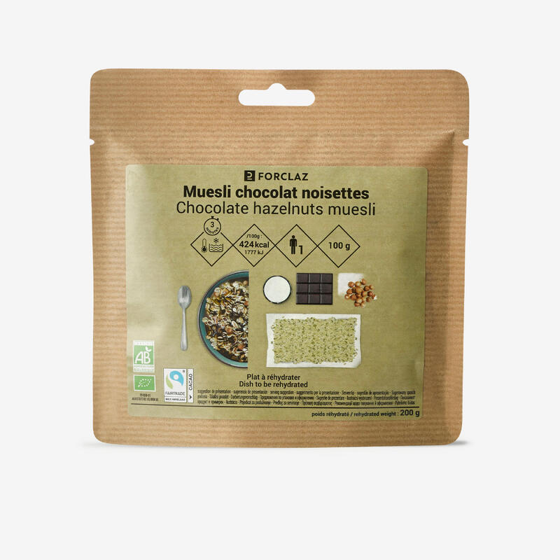 Comida liofilizada bío postre Muesli con chocolate y avellanas 100 gr Forclaz