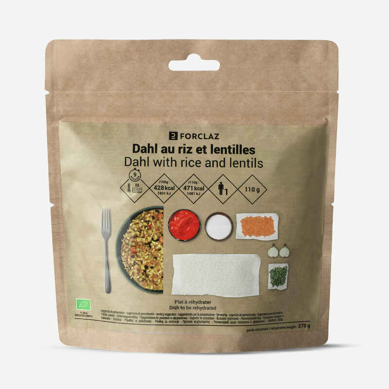 Trekkingnahrung gefriergetrocknet vegetarisch bio - Dahl Reis und Linsen 110 g