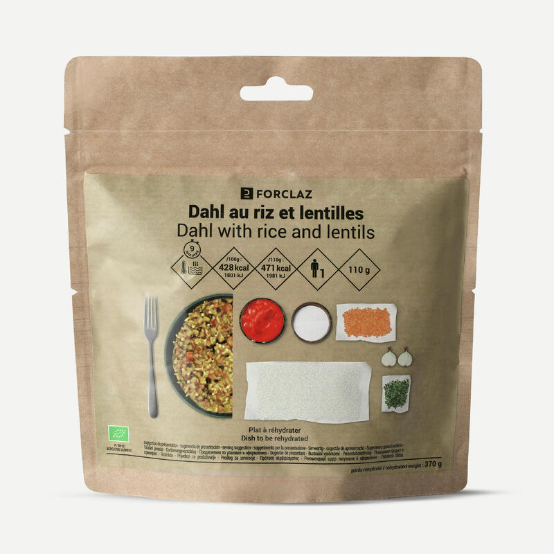 Refeição liofilizada vegetariana e biológica - Dahl com arroz e lentilhas - 110g