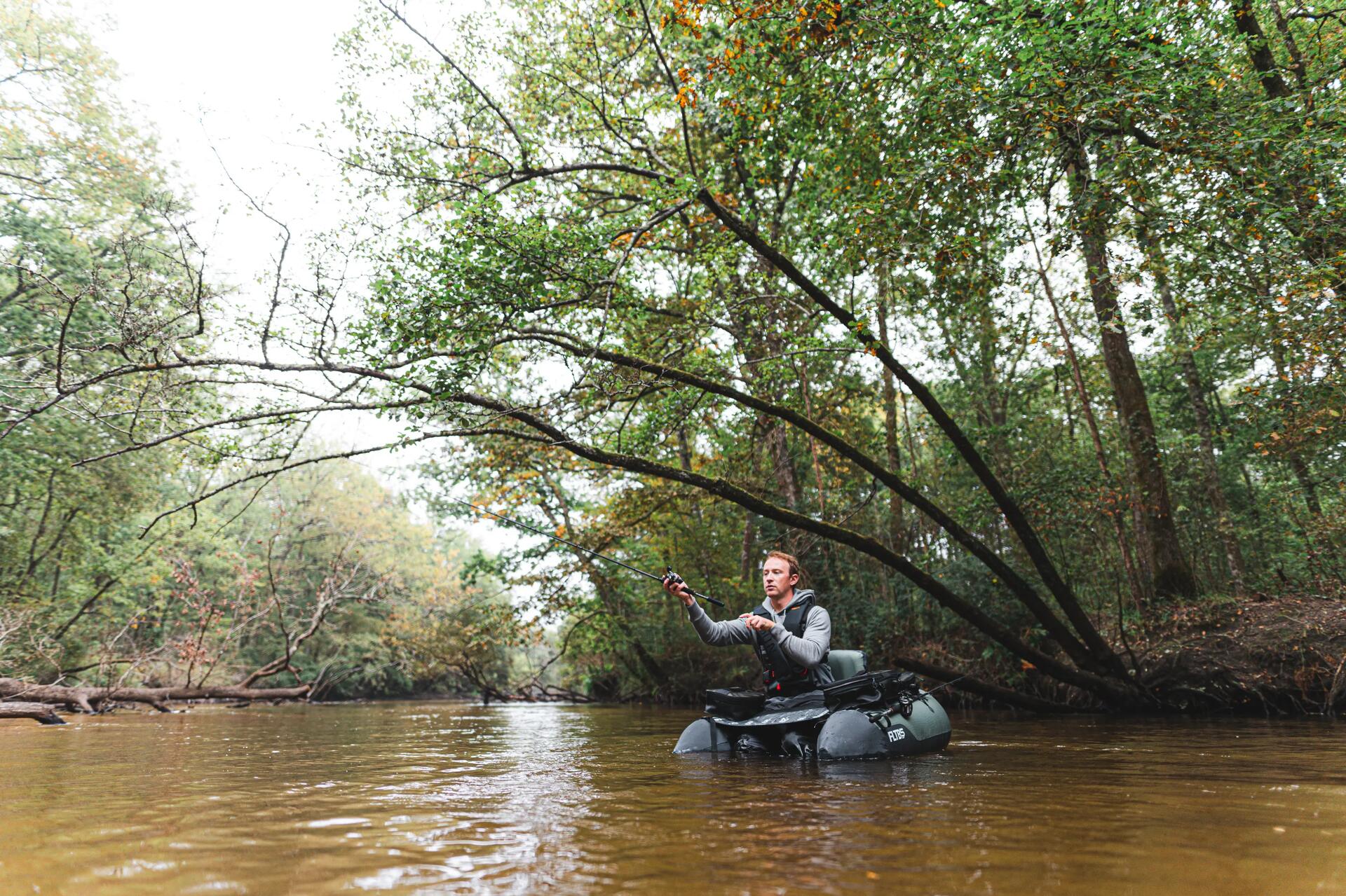 two people fishing in a tandem kayak