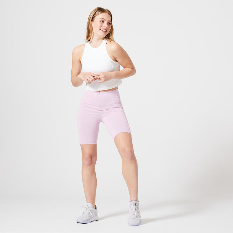 Pantaloncini ciclisti donna palestra 520 slim fit traspiranti rosa chiaro