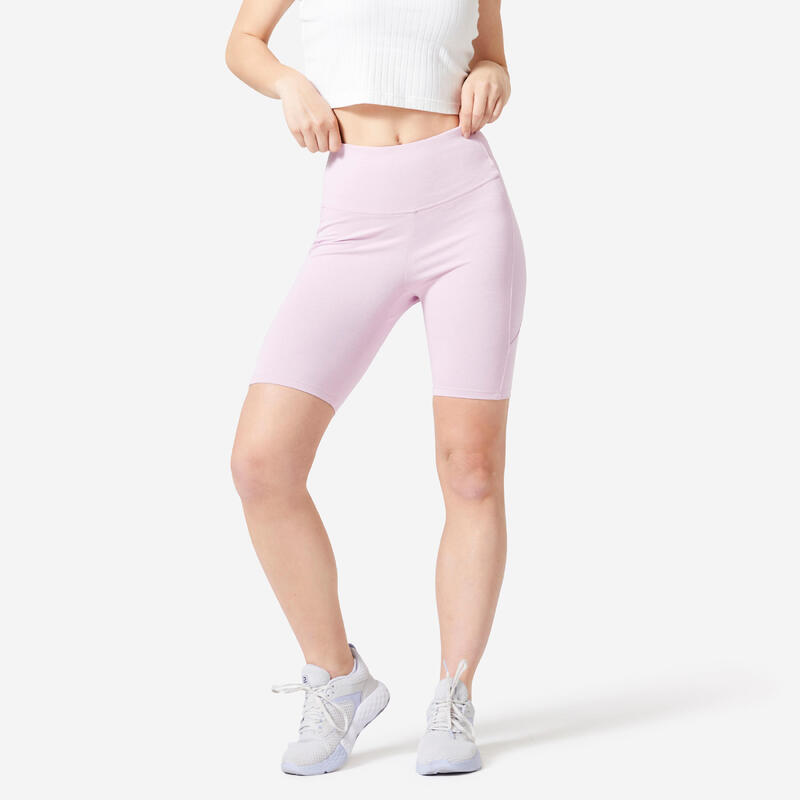Ciclisti donna fitness 520 misto cotone coprenti e modellanti con tasca rosa