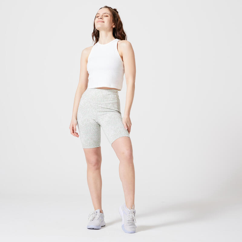 Short Cycliste Fitness Femme - 520 Imprimé Beige