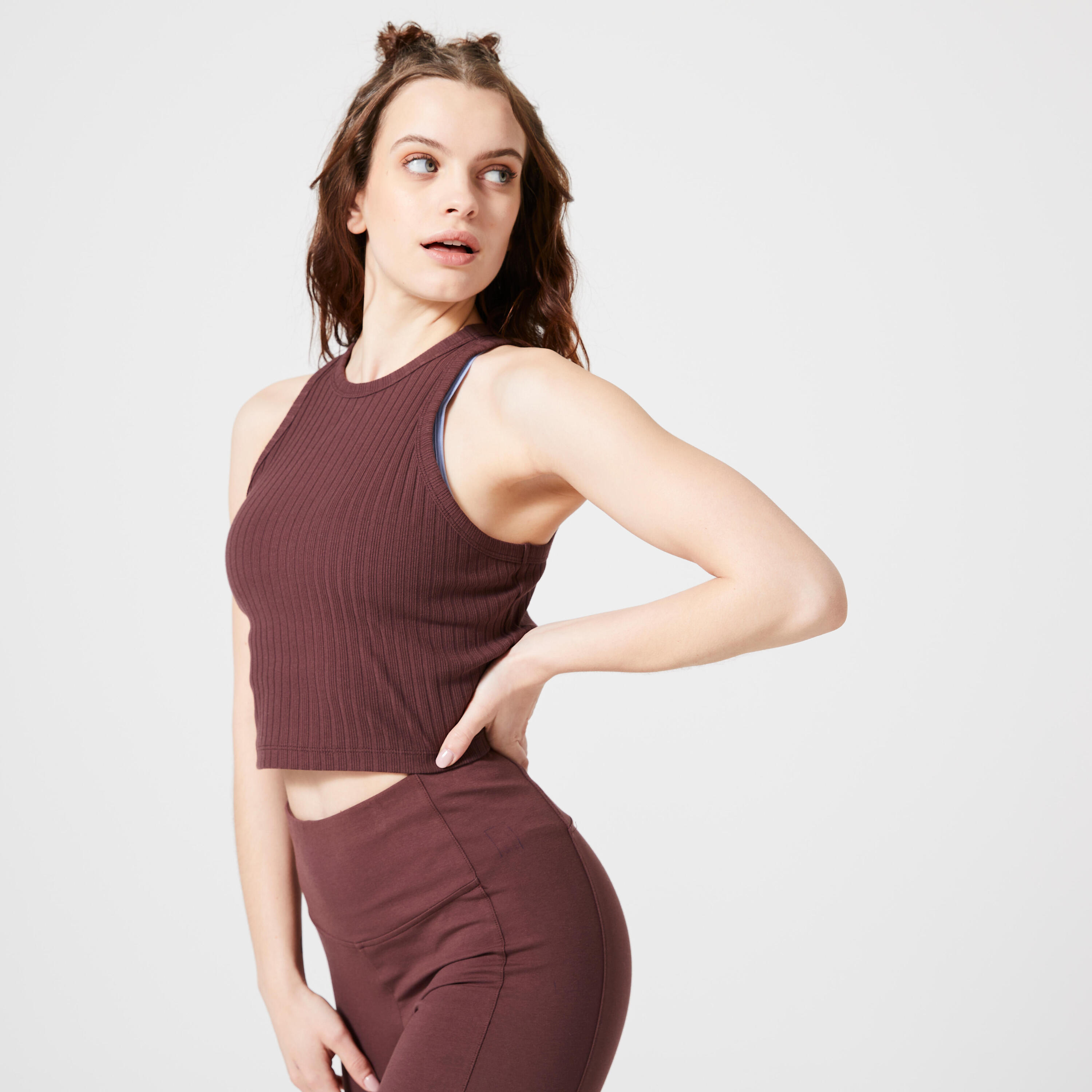 Women's Fitness Ribbed Crop Top 520 - Brown 1/5