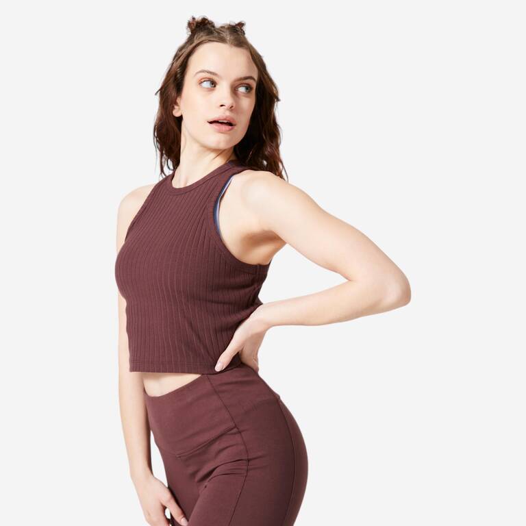 Women's Fitness Ribbed Crop Top 520 - Brown