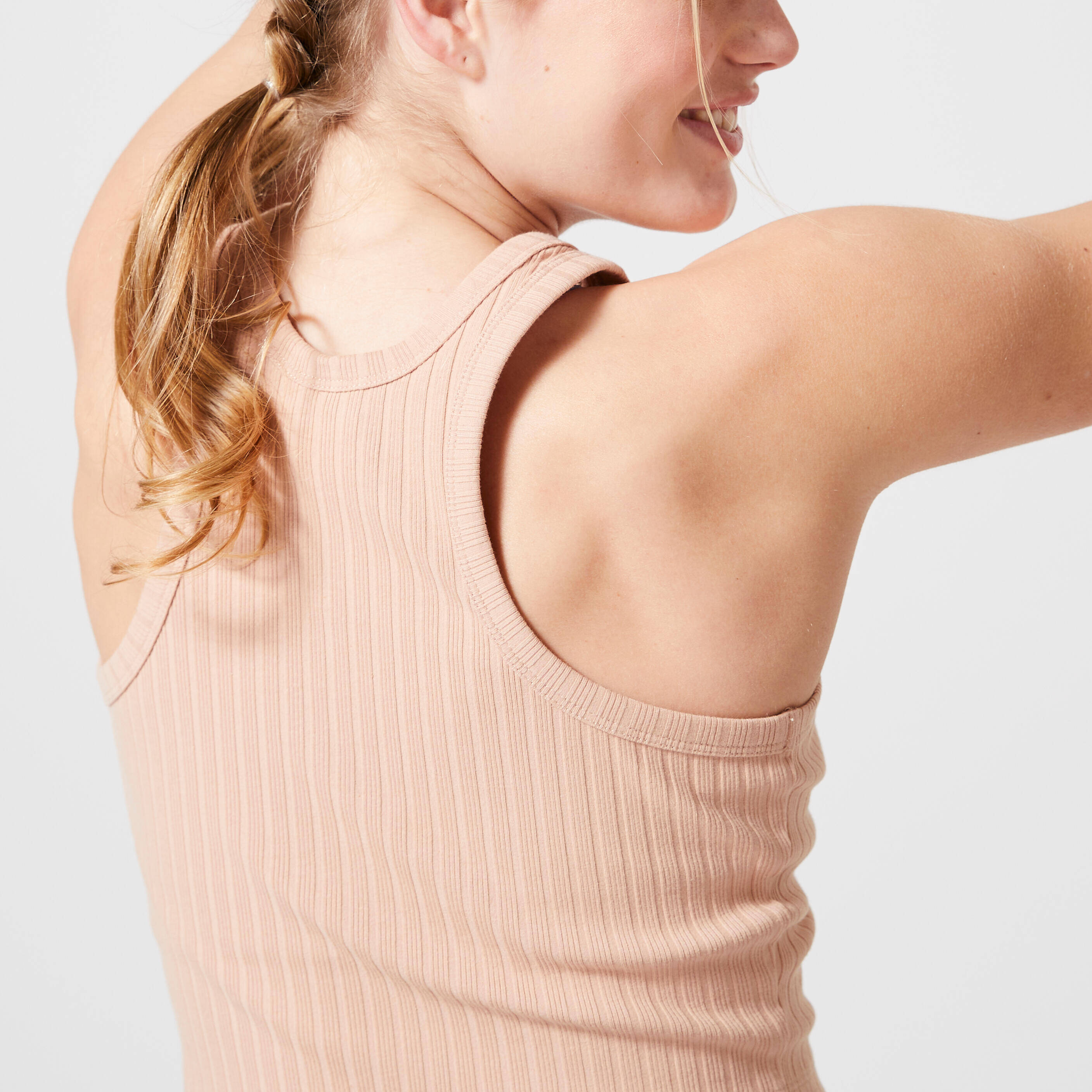 Women's Ribbed Cropped Fitness Tank Top 520 - Powder Beige -  5
