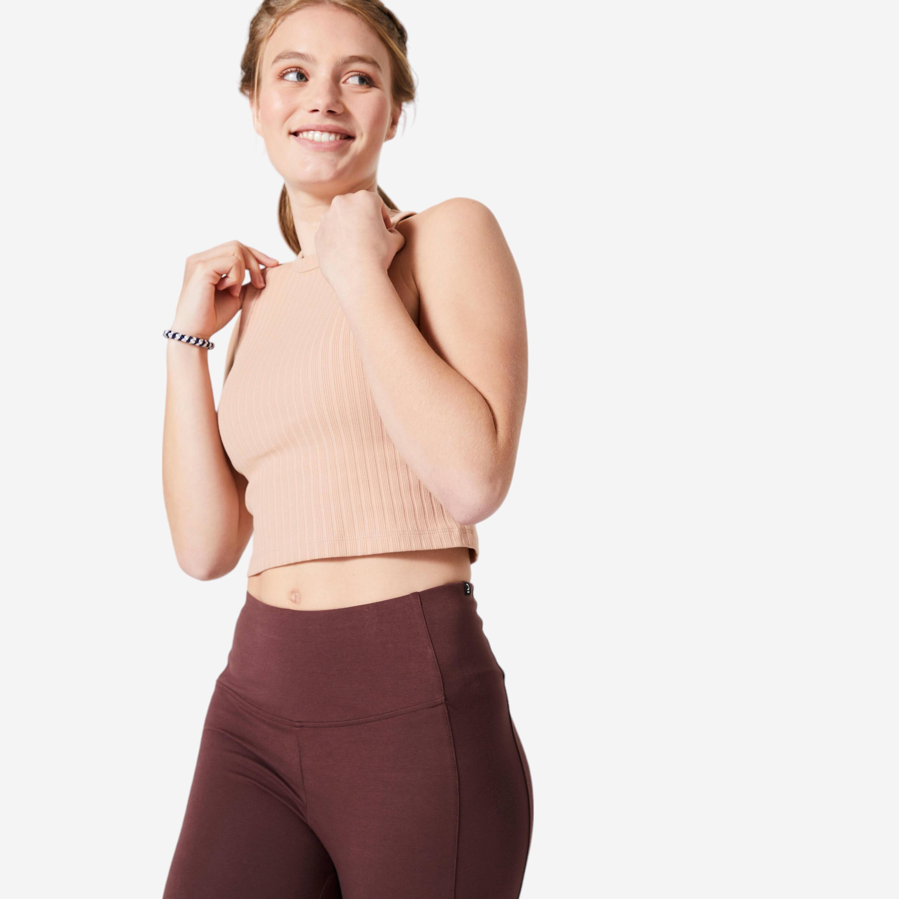 Women's Ribbed Cropped Fitness Tank Top 520 - Powder Beige -  1